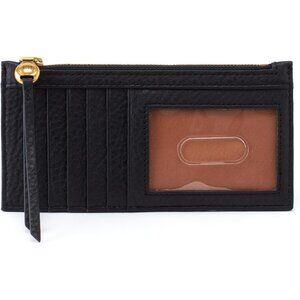 Sleek Black Leather Card Case with Zip Pocket and Multiple Slots for Travel